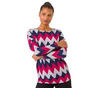 Roman Originals Blouson Top for Women UK Ladies Drop Shoulder Long Sleeve Jersey Stretchy Oversized Casual Office Jumper Soft Everyday Sweater Lounge Sweatshirt Blouses - Pink Navy Grey - Size 18