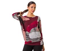 Roman Originals Blouson Top for Women UK Ladies Drop Shoulder Long Sleeve Jersey Stretchy Oversized Casual Office Jumper Soft Everyday Sweater Lounge Sweatshirt Blouses - Maroon - Size 12