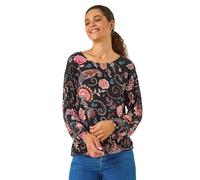 Roman Originals Blouson Top for Women UK Ladies Drop Shoulder Long Sleeve Jersey Stretchy Oversized Casual Office Jumper Soft Everyday Sweater Lounge Sweatshirt Blouses - Pink Multi - Size 14