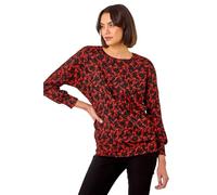 Roman Originals Blouson Top for Women UK Ladies Drop Shoulder Long Sleeve Jersey Stretchy Oversized Casual Office Jumper Soft Everyday Sweater Lounge Sweatshirt Blouses - Orange Noir - Size 16