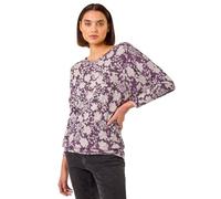 Roman Originals Blouson Top for Women UK Ladies Drop Shoulder Long Sleeve Jersey Stretchy Oversized Casual Office Jumper Soft Everyday Sweater Lounge Sweatshirt Blouses - Pink Purple - Size 18