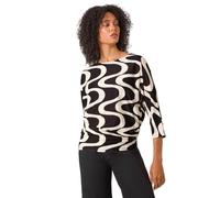 Roman Originals Blouson Top for Women UK Ladies Drop Shoulder Long Sleeve Jersey Stretchy Oversized Casual Office Jumper Soft Everyday Sweater Lounge Sweatshirt Blouses - Black Ivory - Size 10