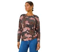 Roman Originals Blouson Top for Women UK Ladies Drop Shoulder Long Sleeve Jersey Stretchy Oversized Casual Office Jumper Soft Everyday Sweater Lounge Sweatshirt Blouses - Orange Black - Size 14
