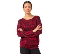 Roman Originals Blouson Top for Women UK Ladies Drop Shoulder Long Sleeve Jersey Stretchy Oversized Casual Office Jumper Soft Everyday Sweater Lounge Sweatshirt Blouses - Red Noir - Size 12
