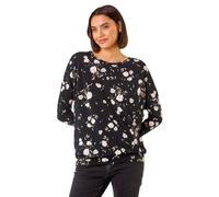 Roman Originals Blouson Top for Women UK Ladies Drop Shoulder Long Sleeve Jersey Stretchy Oversized Casual Office Jumper Soft Everyday Sweater Lounge Sweatshirt Blouses - Noir - Size 12
