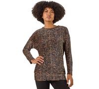 Roman Originals Blouson Top for Women UK Ladies Drop Shoulder Long Sleeve Jersey Stretchy Oversized Casual Office Jumper Soft Everyday Sweater Lounge Sweatshirt Blouses - Tan - Size 14