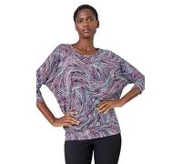 Roman Originals Blouson Top for Women UK Ladies Drop Shoulder Long Sleeve Jersey Stretchy Oversized Casual Office Jumper Soft Everyday Sweater Lounge Sweatshirt Blouses - Purple - Size 20