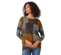 Roman Originals Blouson Top for Women UK Ladies Drop Shoulder Long Sleeve Jersey Stretchy Oversized Casual Office Jumper Soft Everyday Sweater Lounge Sweatshirt Blouses - Orange Multi - Size 10
