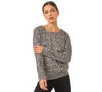 Roman Originals Blouson Top for Women UK Ladies Drop Shoulder Long Sleeve Jersey Stretchy Oversized Casual Office Jumper Soft Everyday Sweater Lounge Sweatshirt Blouses - Grey Beige - Size 12