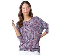 Roman Originals Blouson Top for Women UK Ladies Drop Shoulder Long Sleeve Jersey Stretchy Oversized Casual Office Jumper Soft Everyday Sweater Lounge Sweatshirt Blouses - Purple - Size 14