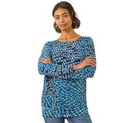 Roman Originals Blouson Top for Women UK Ladies Drop Shoulder Long Sleeve Jersey Stretchy Oversized Casual Office Jumper Soft Everyday Sweater Lounge Sweatshirt Blouses - Blue Navy - Size 12