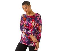 Roman Originals Blouson Top for Women UK Ladies Drop Shoulder Long Sleeve Jersey Stretchy Oversized Casual Office Jumper Soft Everyday Sweater Lounge Sweatshirt Blouses - Navy Floral - Size 14
