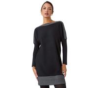 Roman Originals Border Spot Print Jumper Dress for Women UK - Ladies Everyday Autumn Winter Slash Neckline Comfy Soft Evening Vacation Work Party Night Out - Black - Size 10
