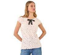 Roman Originals Bow Front Frilled Top for Women UK - Ladies Everyday Holiday Spring Summer Round Neckline Comfy Soft Evening Vacation Work Party - Light Pink - Size 12