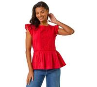 Broderie Anglaise Frill Sleeve Top Roman Red 20