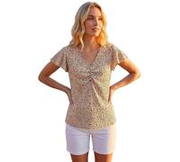 Roman Originals Broderie Ruched Front Stretch Top for Women UK - Ladies Everyday Holiday Spring Summer V-Neckline Comfy Soft Evening Vacation Work Party