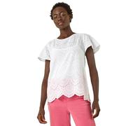 Roman Originals Broderie Short Sleeve Top for Women UK - Ladies Everyday Holiday Spring Summer Round Neckline Comfy Soft Evening Vacation Work Party - Ivory - Size 18