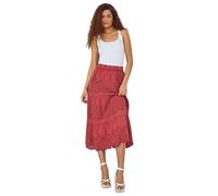 Roman Originals Broderie Tiered Stretch Midi Skirt for Women UK - Ladies Everyday Holiday Spring Summer Comfy Soft Evening Vacation Work Party - Rust - Size 10