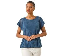 Roman Originals Burnout Bubble Hem Top for Women UK - Ladies Everyday Holiday Spring Summer Round Neckline Comfy Soft Evening Vacation Work Party - Navy - Size 20