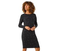 Roman Originals Button Detail Knitted Stretch Dress for Women UK - Ladies Everyday Autumn Winter Slash Neckline Comfy Soft Evening Vacation Work Party Night Out - Sparkly Black - Size 14