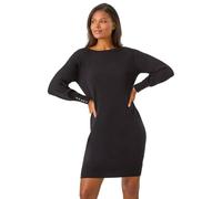 Roman Originals Button Detail Knitted Stretch Dress for Women UK - Ladies Everyday Autumn Winter Slash Neckline Comfy Soft Evening Vacation Work Party Night Out - Plain Black - Size 18