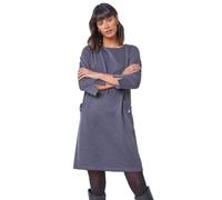 Roman Originals Button Detail Stretch Shift Dress for Women UK - Ladies Autumn Everyday Winter Holiday Round Neckline Comfy 3/4 Sleeve Soft Frock Jersey Gowns - Dark Grey - Size 18
