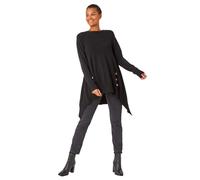 Roman Originals Buttoned Side Hanky Hem Jumper for Women UK - Ladies Everyday Autumn Winter Crew Neckline Comfy Soft Evening Vacation Work Party Night Out - Black - Size 16