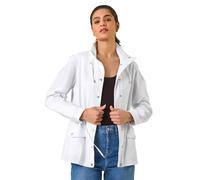 Roman Originals Buttoned Stretch Safari Jacket for Women UK - Ladies Everyday Holiday Spring Summer Comfy Soft Evening Vacation Work Party - White - Size 10