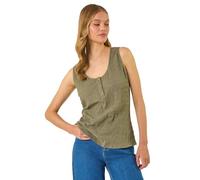 Roman Originals Buttoned Stretch Vest Top for Women UK - Ladies Everyday Holiday Spring Summer Round Neckline Comfy Soft Evening Vacation Work Party - Khaki - Size 16