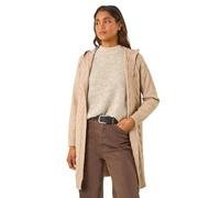 Roman Originals Cable Knit Hooded Cardigan for Women UK - Ladies Everyday Autumn Winter Comfy Soft Evening Vacation Work Party Night Out - Camel - Size 20