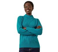 Roman Originals Cable Knit Pearl Jumper for Women UK - Ladies Everyday Autumn Winter High Neckline Comfy Soft Evening Vacation Work Party Night Out - Teal - Size 18