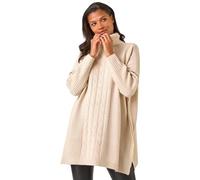 Roman Originals Cable Knit Roll Neck Poncho Jumper for Women UK - Ladies Everyday Autumn Winter Comfy Soft Evening Vacation Work Party Night Out - Beige - Size SM