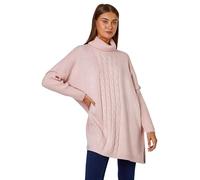 Roman Originals Cable Knit Roll Neck Poncho Jumper for Women UK - Ladies Everyday Autumn Winter Comfy Soft Evening Vacation Work Party Night Out - Pink - Size LXL