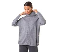 Roman Originals Cable Knit Tunic Jumper for Women UK - Ladies Everyday Autumn Winter Roll Neckline Comfy Soft Evening Vacation Work Party Night Out - Grey - Size L