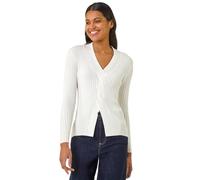 Roman Originals Cable Split Detail Rib Jumper for Women UK - Ladies Everyday Autumn Winter V-Neckline Comfy Soft Evening Vacation Work Party Night Out - Ivory - Size 16