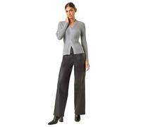 Roman Originals Cable Split Detail Rib Jumper for Women UK - Ladies Everyday Autumn Winter V-Neckline Comfy Soft Evening Vacation Work Party Night Out - Grey - Size 10