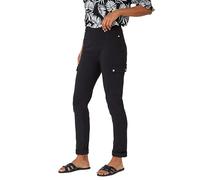 Roman Originals Cargo Trousers for Women UK Ladies Stretch Pants Turn Up High Waist Rise Pull On Leggings Smart Casual Slimming Work Office Fitted Autumn Winter Straight Leg - Black - Size 20