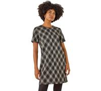 Roman Originals Check Print T-Shirt Stretch Dress for Women UK - Ladies Everyday Autumn Winter Round Neckline Comfy Soft Evening Vacation Work Party Night Out - Grey - Size 10