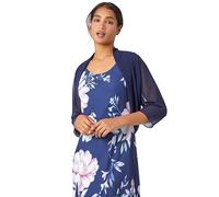 Roman Originals Chiffon Bolero Shrug Jacket for Women UK - Ladies Ruched Hem Cover Up Smart Formal Mesh Wrap Shimmer Cropped Blazer Wedding Guests Cardigan Cardi Crease Free - Navy - Size 10