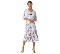 Roman Originals Chiffon Bolero Shrug Jacket for Women UK - Ladies Ruched Hem Cover Up Smart Formal Mesh Wrap Shimmer Cropped Blazer Wedding Guests Cardigan Cardi Crease Free - Grey - Size 20