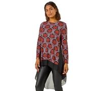 Roman Originals Chiffon Dipped Hem Top Asymmetric Tunic for Women UK Ladies Stretchy Jersey Flared Blouse Smart Fit & Flare Form Casual Loose Longline Party Hanky Tunics - Red Purple - Size 18