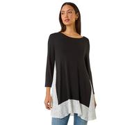 Roman Originals Chiffon Dipped Hem Top Asymmetric Tunic for Women UK Ladies Stretchy Jersey Flared Blouse Smart Fit & Flare Form Casual Loose Longline Party Hanky Tunics - Black Spot - Size 12