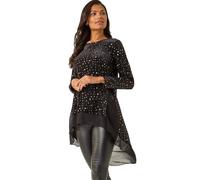 Roman Originals Chiffon Dipped Hem Top Asymmetric Tunic for Women UK Ladies Stretchy Jersey Flared Blouse Smart Fit & Flare Form Casual Loose Longline Party Hanky Tunics - Gold Noir - Size 16