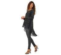 Roman Originals Chiffon Dipped Hem Top Asymmetric Tunic for Women UK Ladies Stretchy Jersey Flared Blouse Smart Fit & Flare Form Casual Loose Longline Party Hanky Tunics - Gold Noir - Size 12