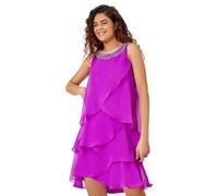 Roman Originals Chiffon Dress for Women UK - Ladies Swing Layered Frilled Tiered Mini Short Length 20s Special Occasion Event Cocktail Party Evening Going Out - Purple - Size 12