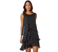Roman Originals Chiffon Dress for Women UK - Ladies Swing Layered Frilled Tiered Mini Short Length 20s Special Occasion Event Cocktail Party Evening Going Out - Black - Size 14
