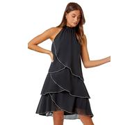Roman Originals Chiffon Dress for Women UK - Ladies Swing Layered Frilled Tiered Mini Short Length 20s Special Occasion Event Cocktail Party Evening Going Out - Black Shimmer - Size 20