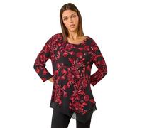 Roman Originals Chiffon Hem Top for Women UK - Ladies Asymmetric Hemline Stretchy Blouse Summer Spring Evening Vacation Work Holiday Short & Long Sleeve Smart Casual - Red - Size 12