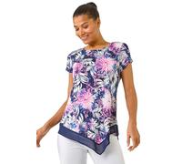 Roman Originals Chiffon Hem Top for Women UK - Ladies Asymmetric Hemline Stretchy Blouse Summer Spring Evening Vacation Work Holiday Short & Long Sleeve Smart Casual - Fuchsia - Size 14