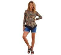 Roman Originals Chiffon Hem Top for Women UK - Ladies Asymmetric Hemline Stretchy Blouse Summer Spring Evening Vacation Work Holiday Short & Long Sleeve Smart Casual - Teal Multi - Size 18